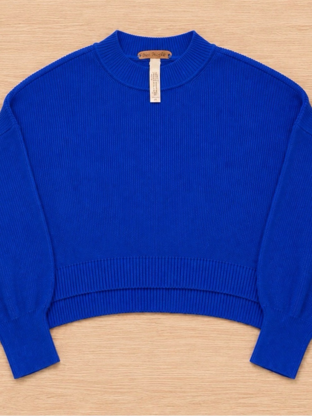 Free People Bright Blue Cropped Crewneck Sweater